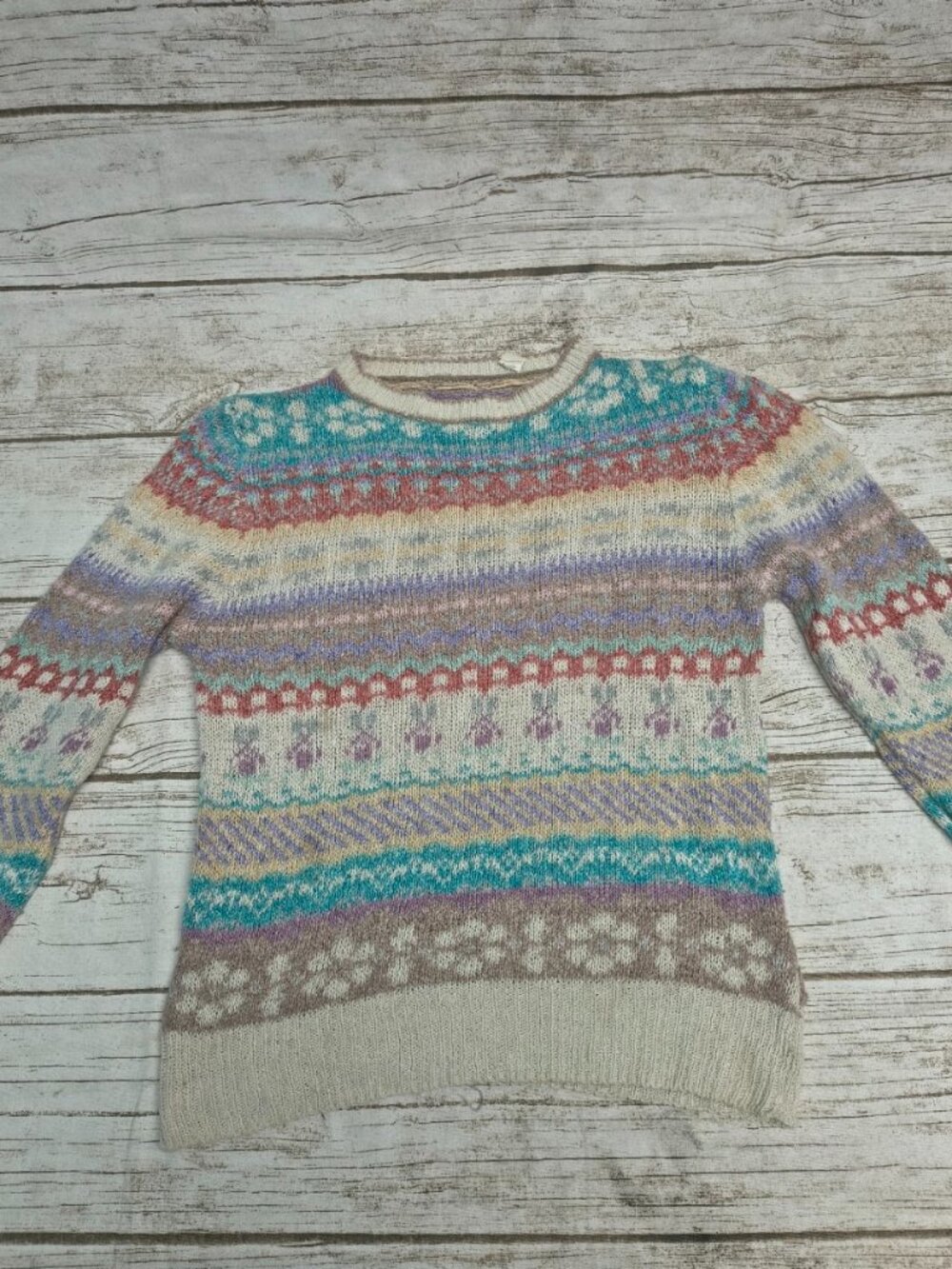 Pastel Fair Isle Multicolor Knit Sweater Silk and Angora Blend Size Medium